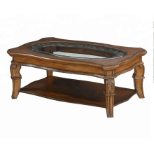 Vintage classical wooden frame glass top living room center coffee table furniture